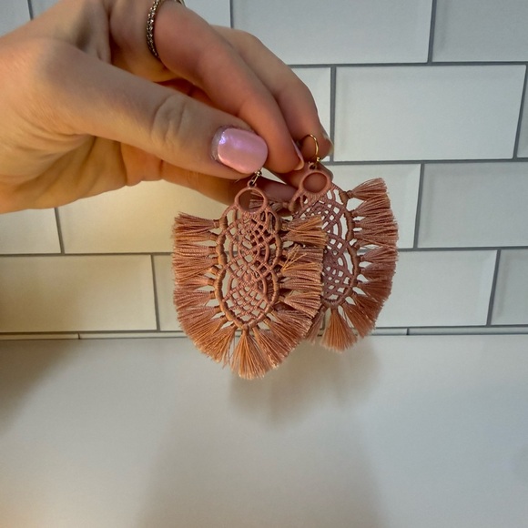 Boho Fringe Earrings in Blush Pink - Picture 2 of 3